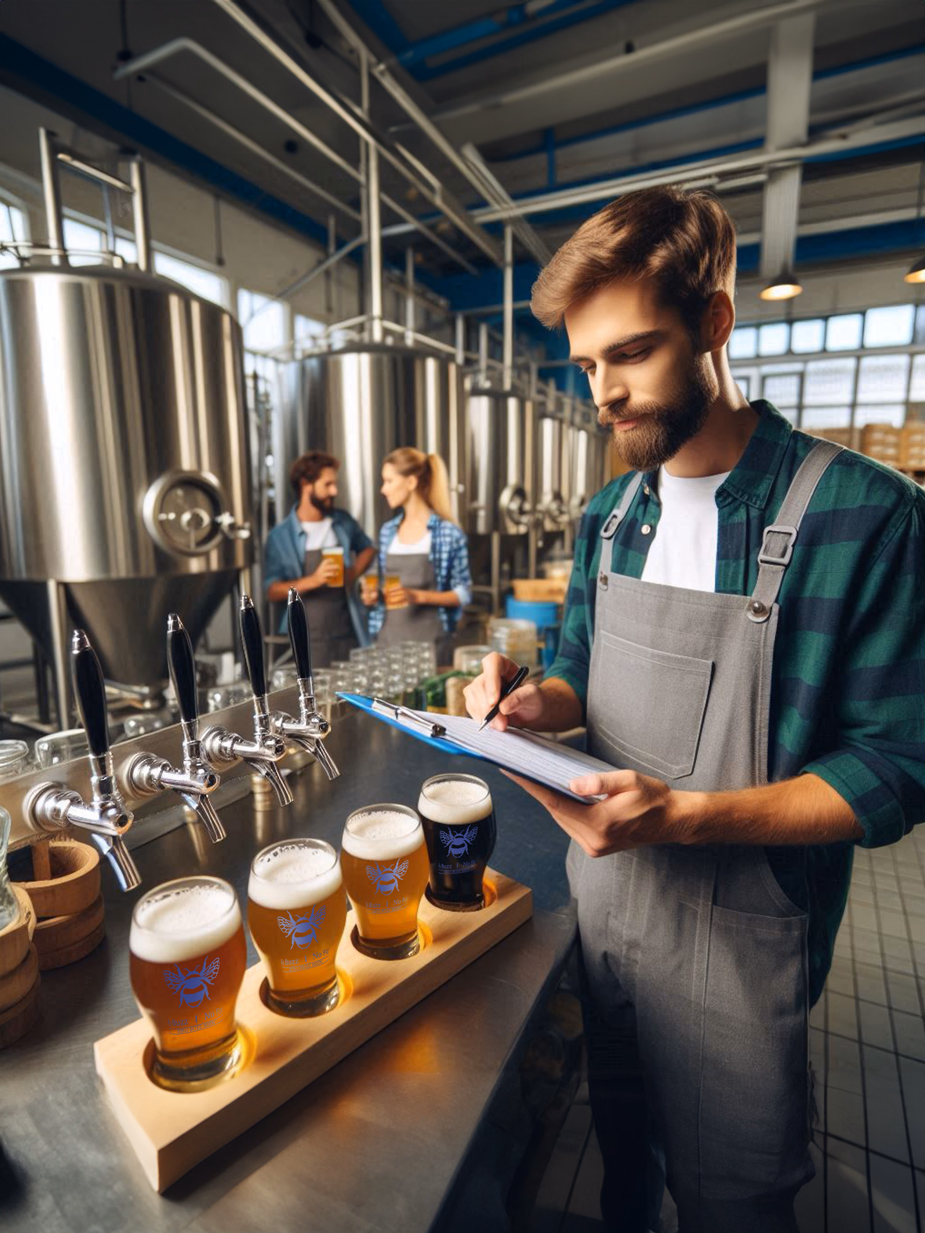 Et billede af en ansat der er er ved at hælde øl op til ølsmagning hos Zero Buzz Brew's microbryggeri